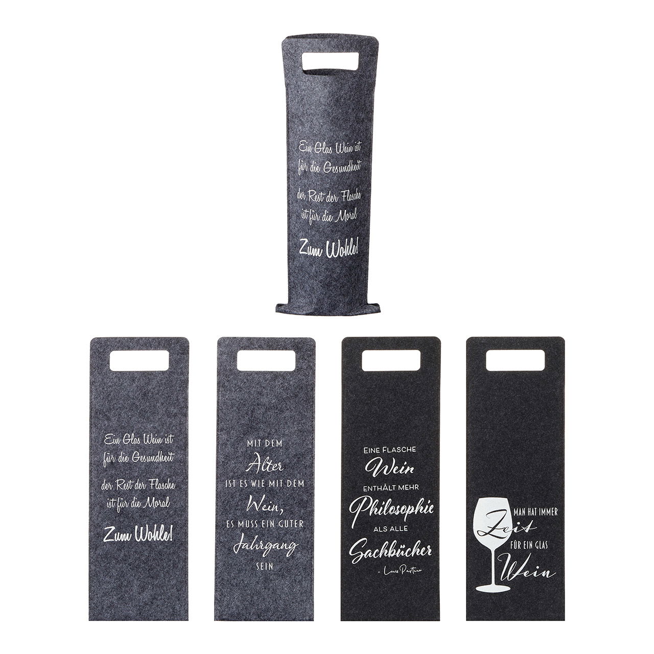 Borsa per bottiglie con scritta, in feltro grigio a 4 pieghe, (L/A) 41x14cm Borsa per bottiglie con scritta, in feltro grigio a 4 pieghe, (L/A) 41x14cm