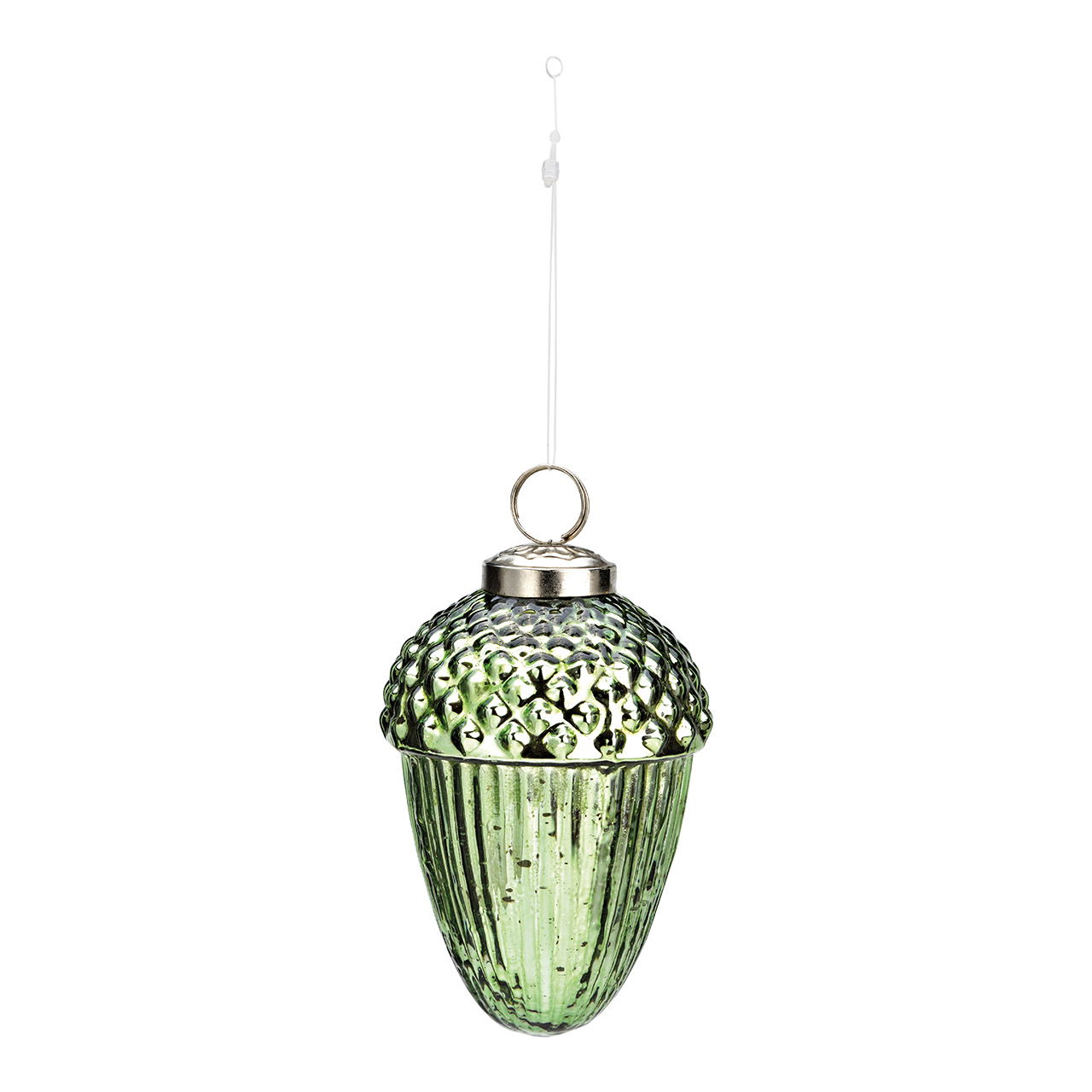 Pendentif de Noël pomme de pin en verre vert (L/H/P) 7x11x7cm