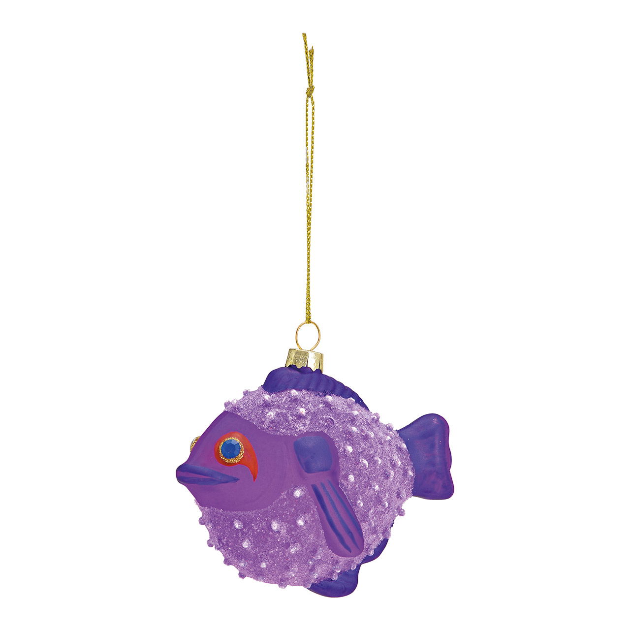 Pendentif de Noël poisson hérisson en verre Lilas (L/H/P) 11x8x6cm