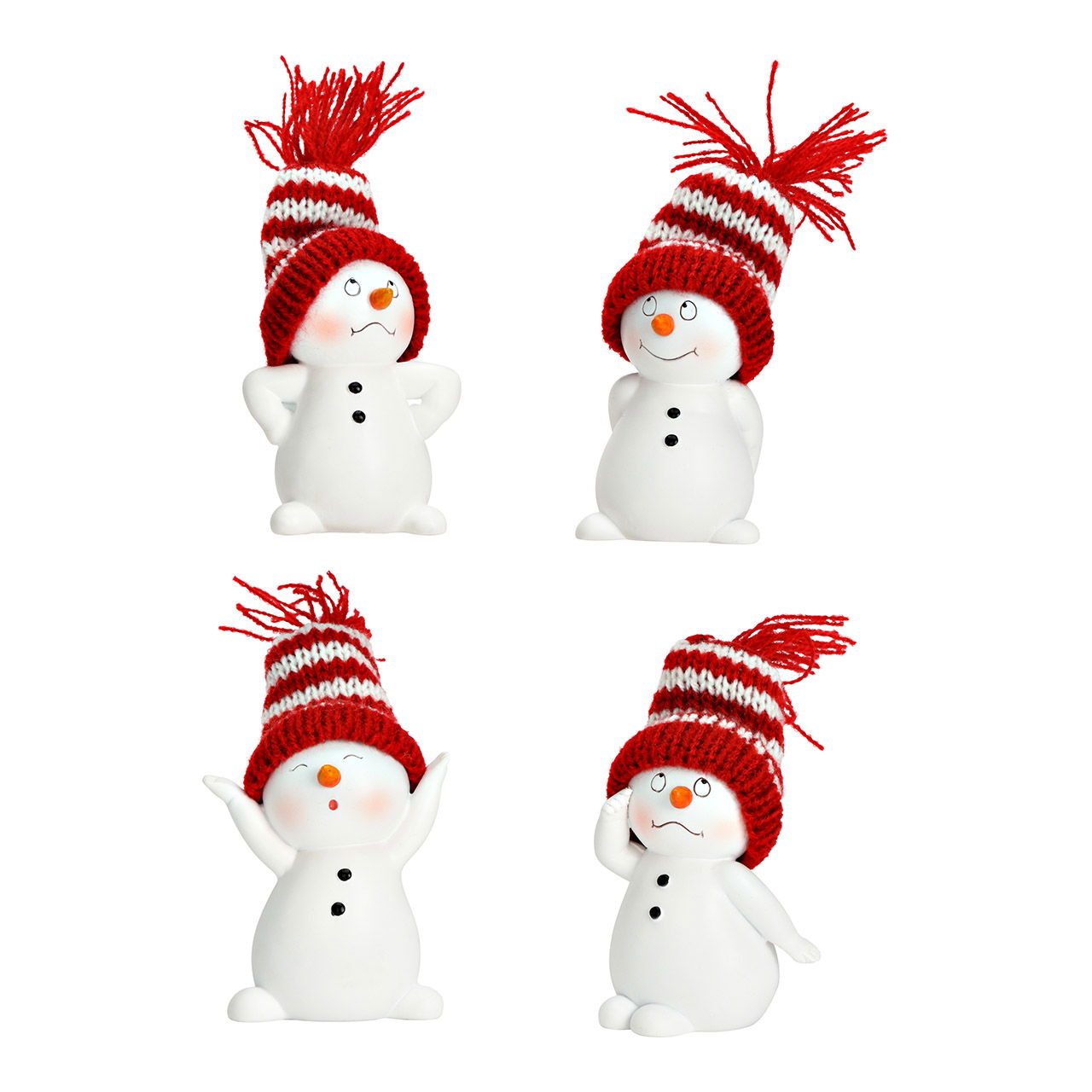 Schneemann mit Mütze aus Poly, 4-fach, Weiß/Rot (B/H/T) 5x8x5cm Schneemann mit Mütze aus Poly, 4-fach, Weiß/Rot (B/H/T) 5x8x5cm