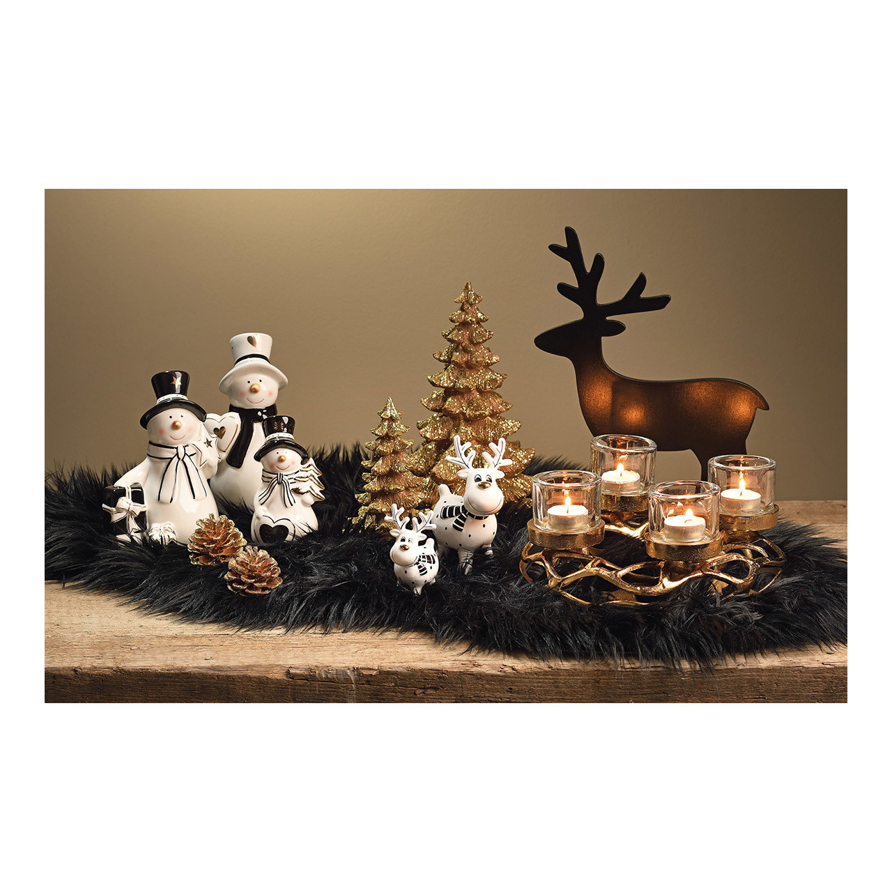 Weihnachtsdeko, Figuren, Kerzenhalter, Goldene Dekoration, Tafelaufstellung