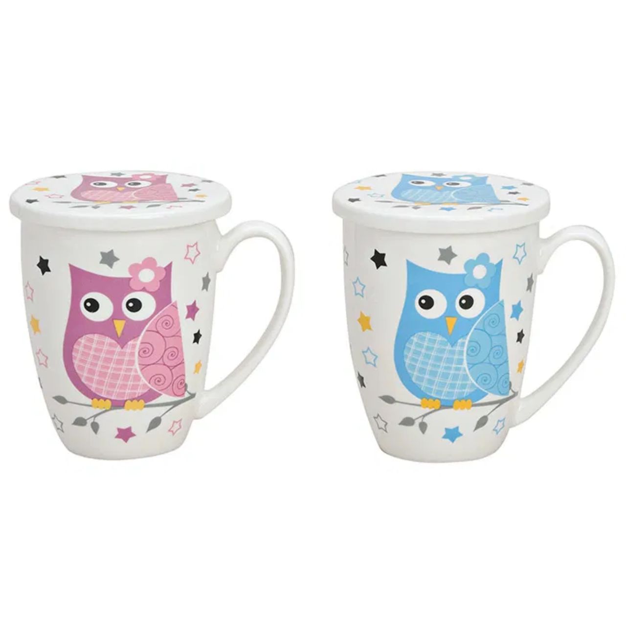 Tea mug owl with lid and metal strainer, made of porcelain, 10 cm Pokal, Kunst, Porzellan, Töpferei