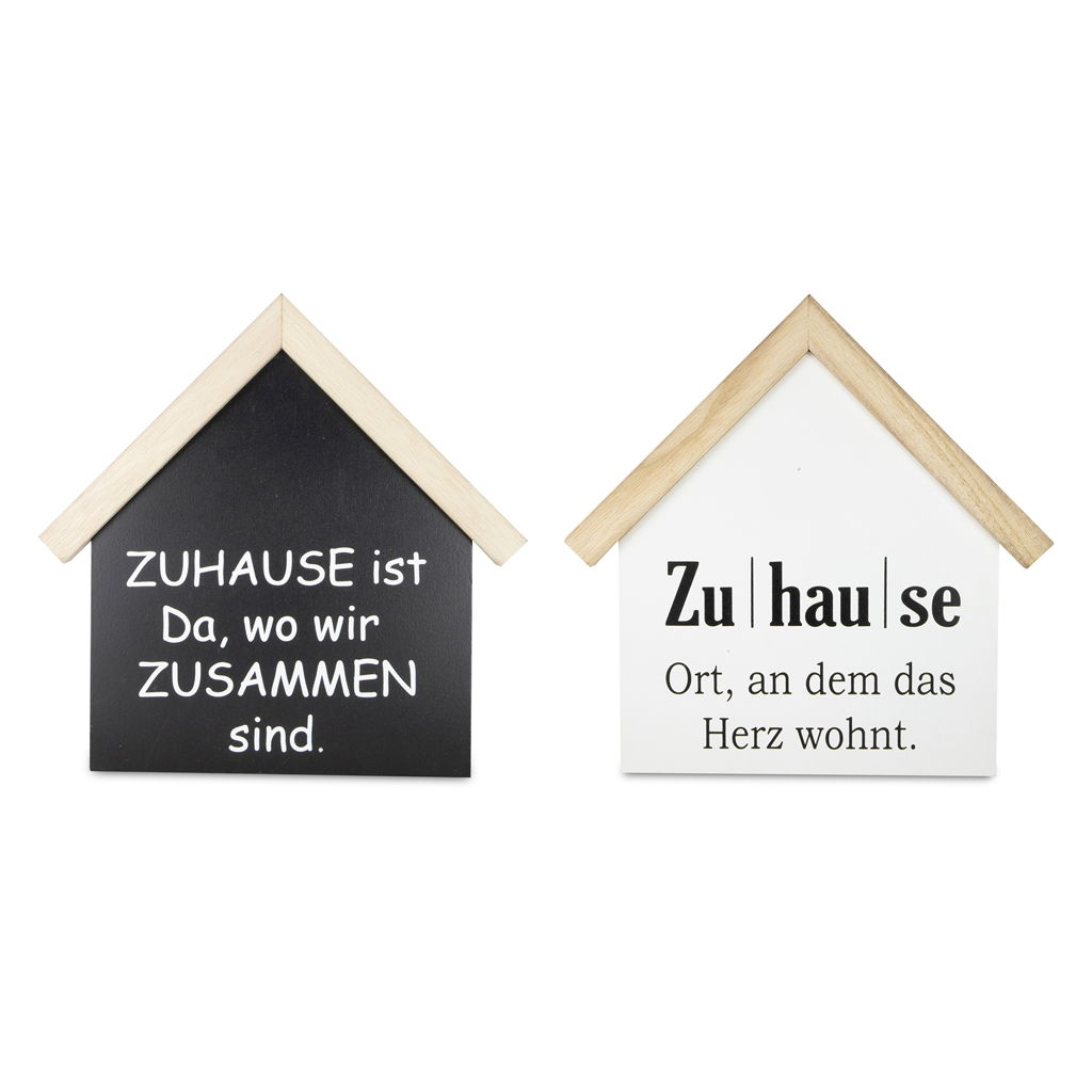 Deko-Häuser mit Text Zuhause … 4 Motive sortiert , Holz, 25x1.5x25cm, 1 Stck, weiss-schwarz Schild, Symbol