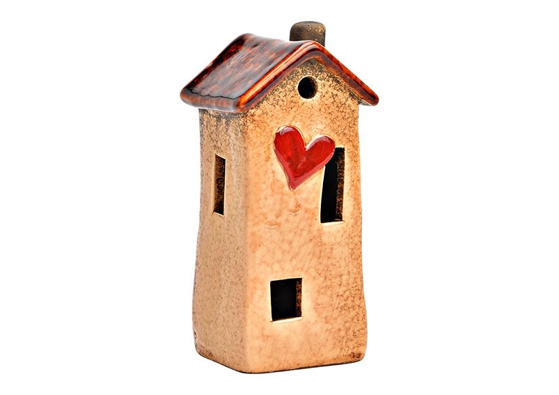 Huisje met hartje van keramiek bruin (B/H/D) 6x14x6cm