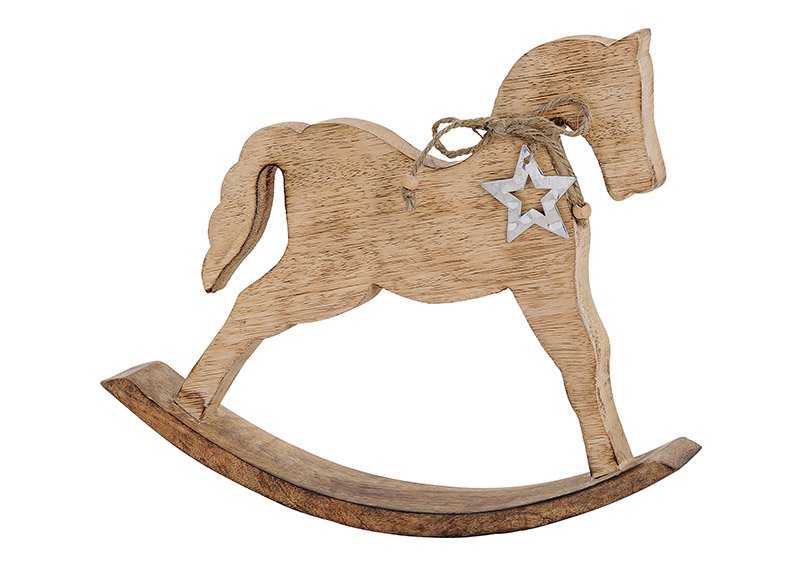 Horse with metal star hanger, mango wood, brown, 31x27x5cm