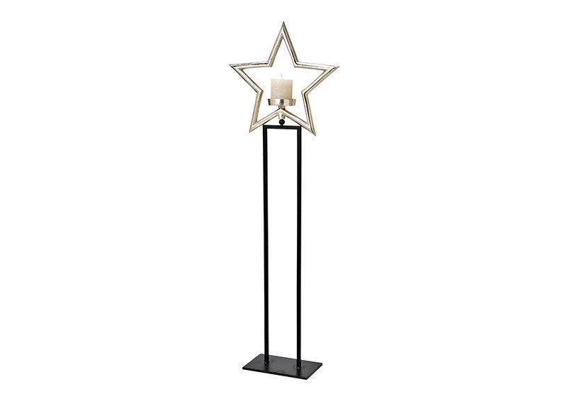 Kerzenhalter Stern aus Metall silber, schwarz (B/H/T) 36x111x15cm