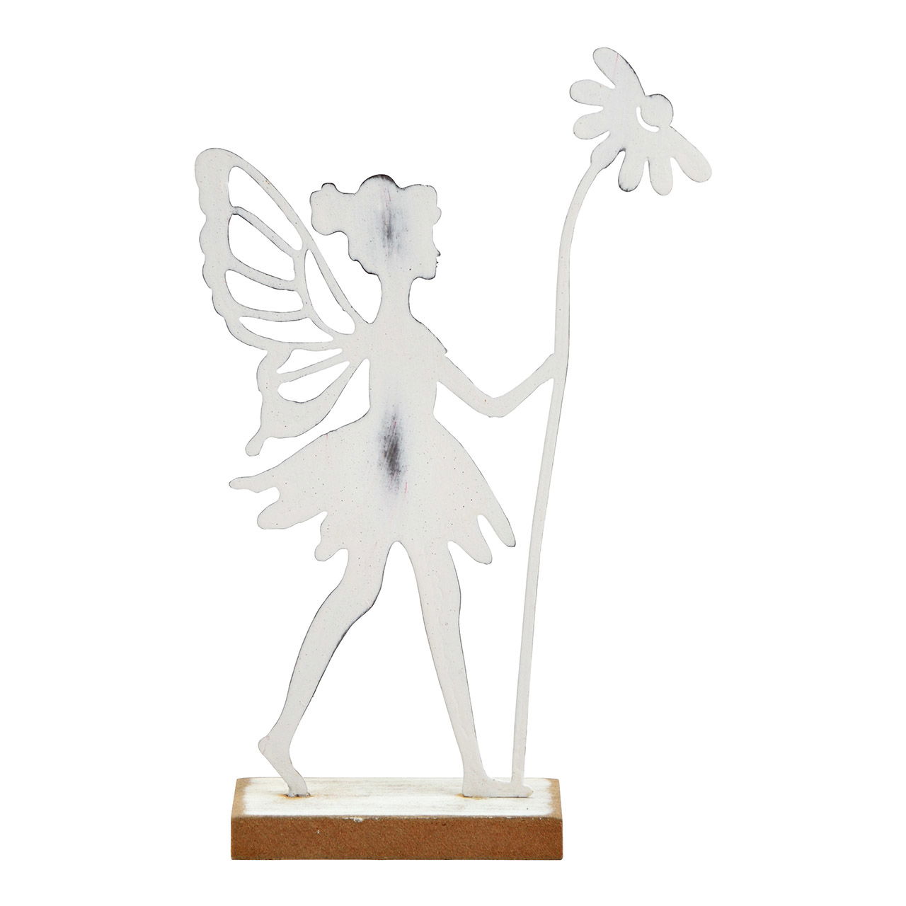 Elf on wooden base made of white metal (W/H/D) 10x16x4cm