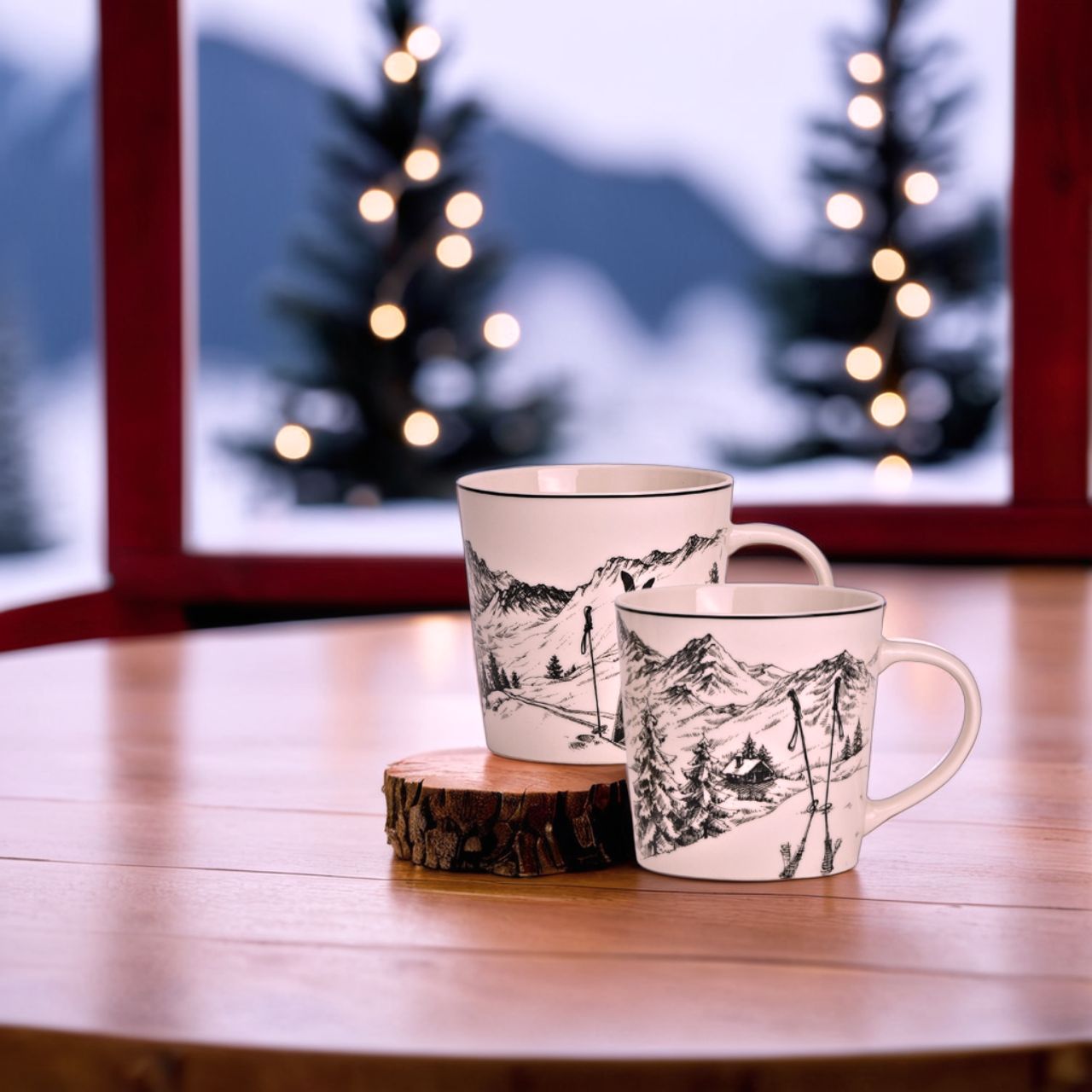 Taza de porcelana motivo invierno, doble, blanca/negra 450ml Pokal