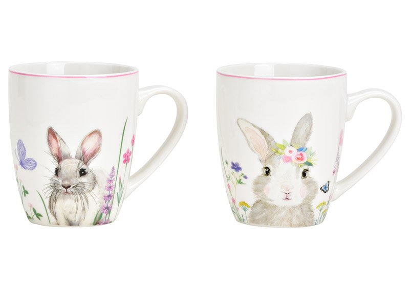 Mug bunny decor in porcelain white 2-fold, (W/H/D) 12x10x8cm 300ml