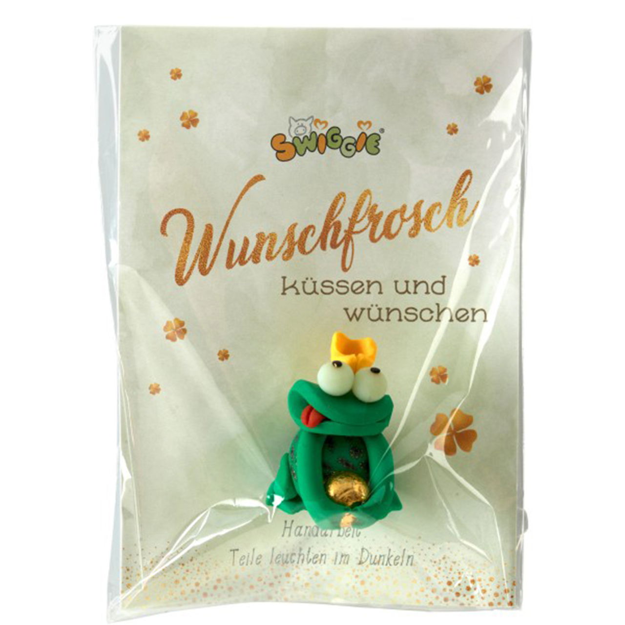 Lucky charm Swiggie piggy/frog in clay display, 2-fold, colorful Øcm