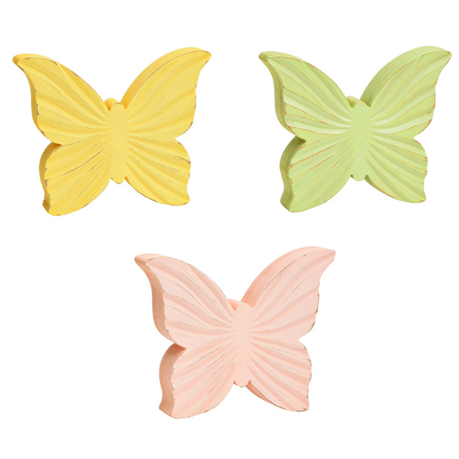 Butterfly made of wood, 3-fold, yellow/green/pink (W/H/D) 14x11x2.5cm Narzisse, Blume, Pflanze