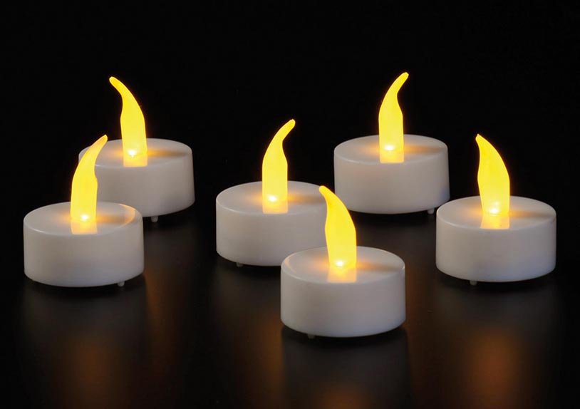 6pcs led tea lights yellow flame effect / 6/18s timer/off / blister