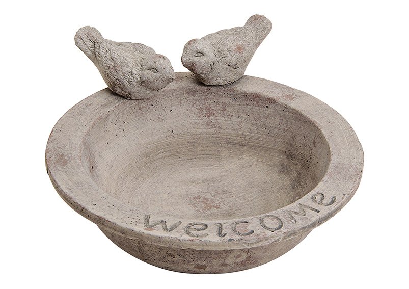 Food bowl for birds, out of clay, grey (w/h/d) 22x6x22cm
