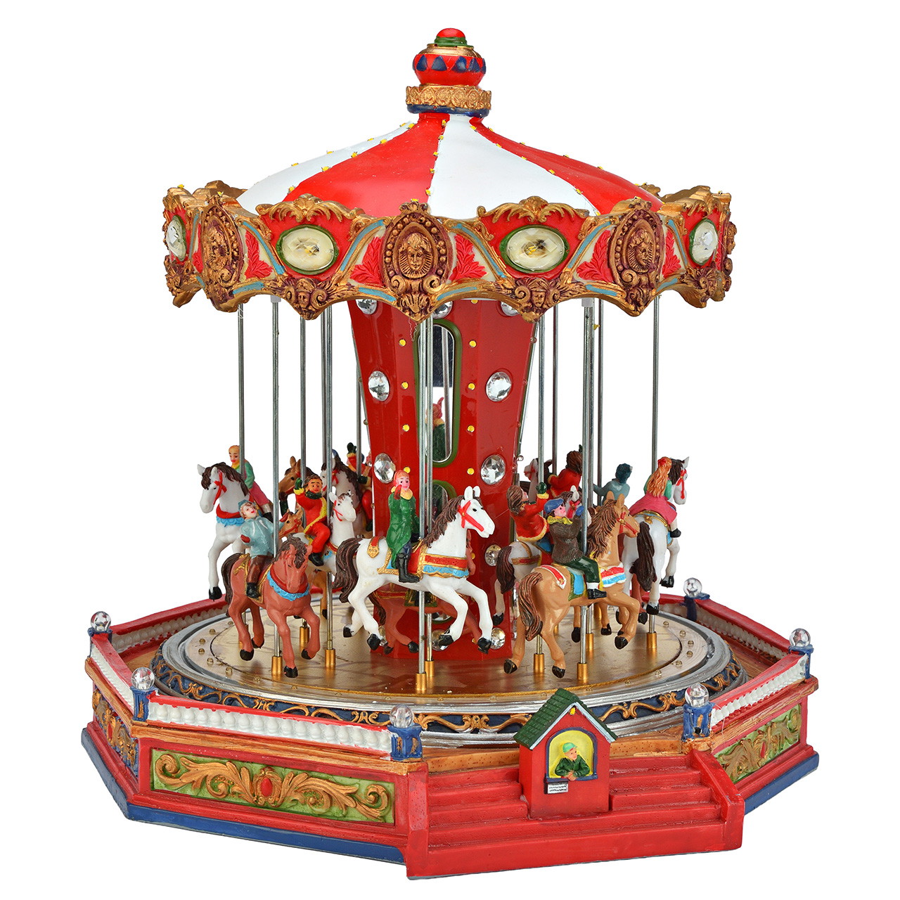 Nostalgisches Pferdekarussell aus Poly Karussell, Pferdekarussell, Jahrmarkt-Dekoration, Rot und Gold, Figurenkarussell