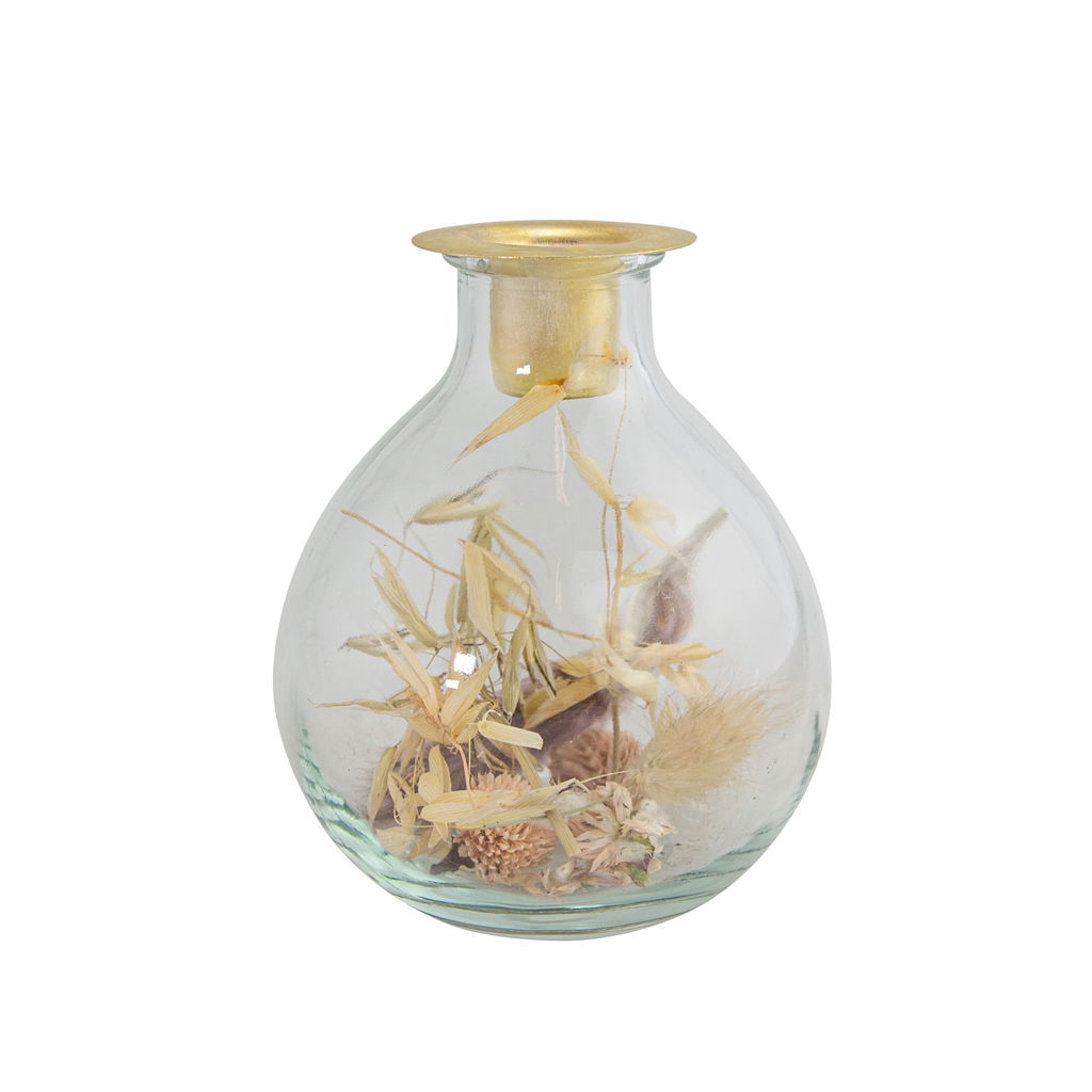 Bougeoir avec fleurs séchées, verre, 10x10x12cm, 1 pc, naturel, @ Krug, Töpferei, Vase, Kunst, Porzellan