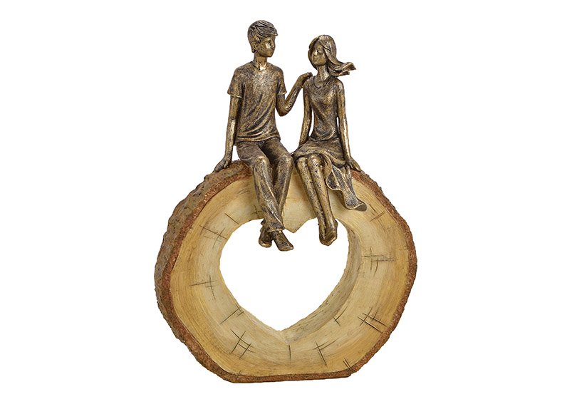 Couple d'amoureux sur socle en forme de cœur en poly bronze (L/H/P) 20x28x6cm