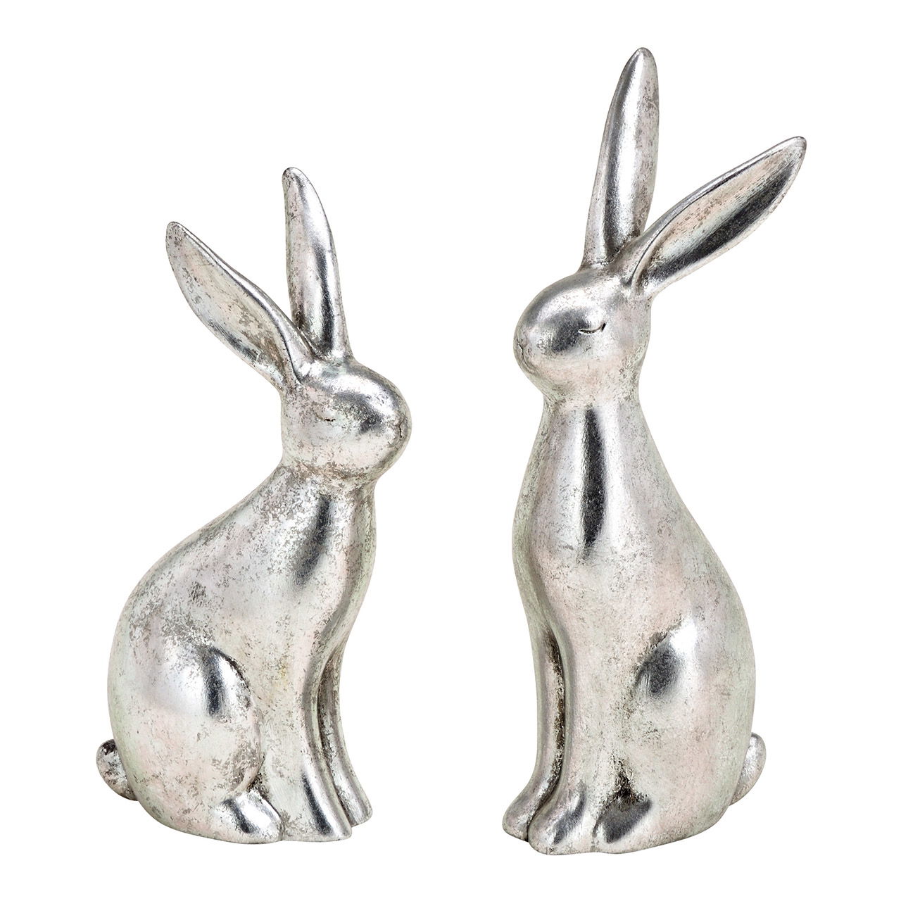 Hase aus Keramik Silber 2-fach, (B/H/T) 6x16x4cm 4x14x8cm