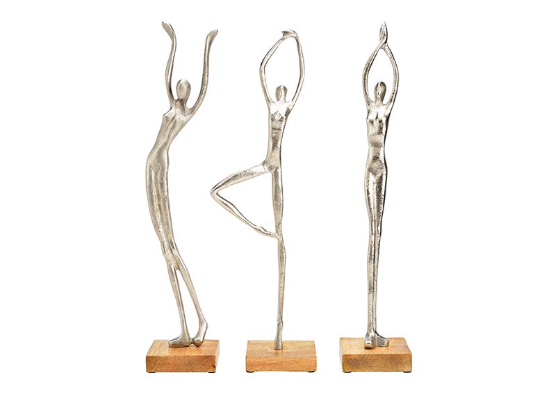 Présentoir Figure sur socle en bois de manguier en métal argenté 3 fois, (L/H/P) 10x50x10cm