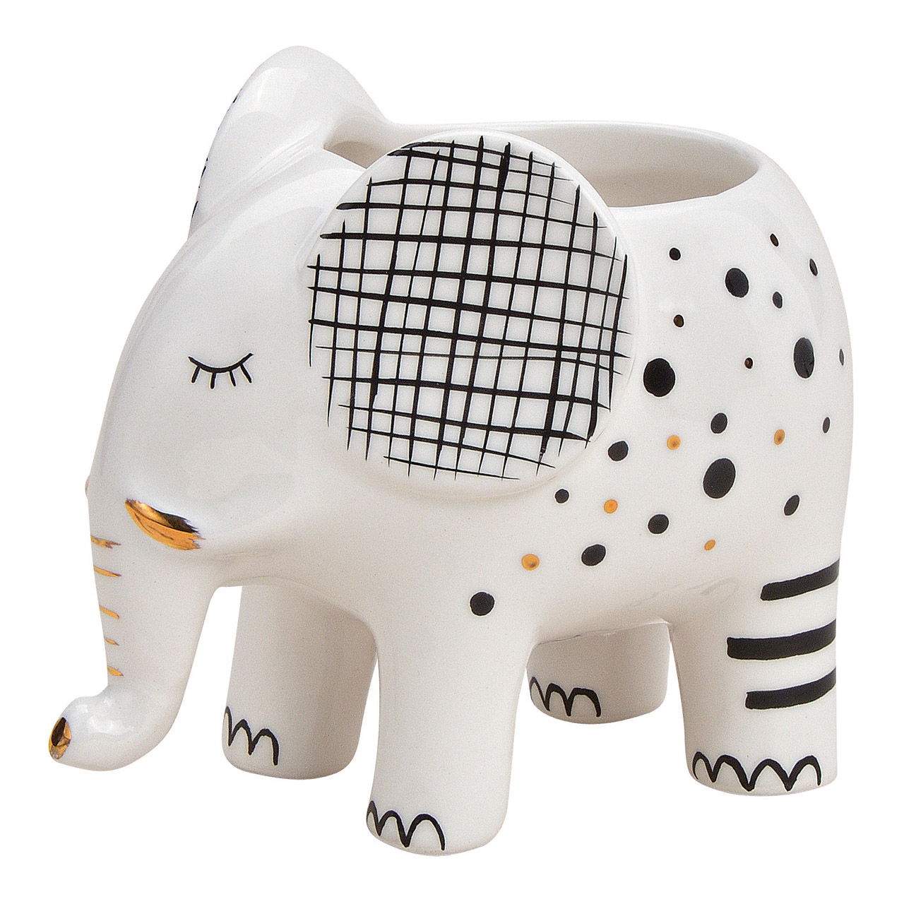 Keramische olifant bloempot wit (B/H/D) 12x9x10cm