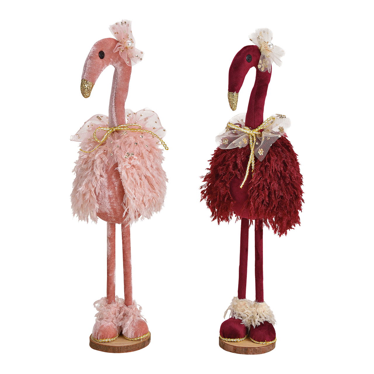 Flamingo bordeaux/pink plastic, textile 2-asst. 13x42x13cm