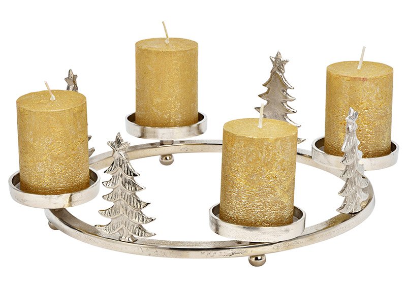 Adventskrans, kaarsenhouder, dennenboom decor, van metaal Zilver (B/H/D) 40x13x40cm