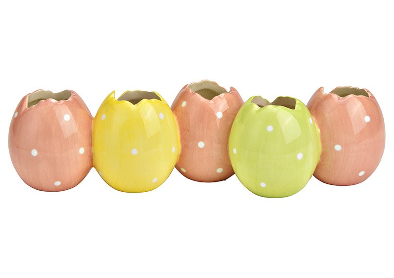 Flower pot egg dish with dots of porcelain yellow, green, pink (W/H/D) 24x8x6cm only for dried flowers