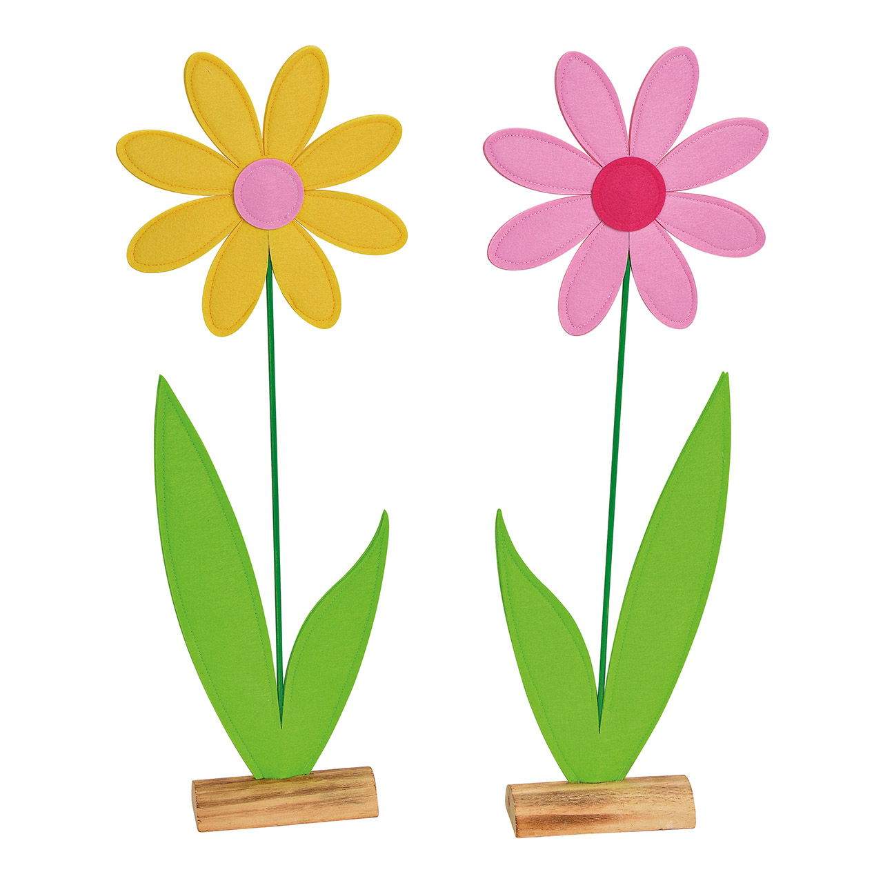 Blume auf Holzständer aus Filz Gelb/Pink 2-fach, (B/H/T) 24x67x7cm Blume auf Holzständer aus Filz Gelb/Pink 2-fach, (B/H/T) 24x67x7cm