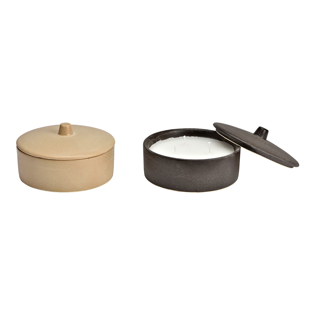 Teelichthalter mit Kerze aus Keramik, 2-fach, Beige/Grau (B/H/T) 13x8x13cm Teelichthalter mit Kerze aus Keramik, 2-fach, Beige/Grau (B/H/T) 13x8x13cm