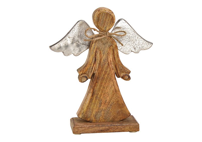 Engel aus Mangoholz mit Metall Flügeln Braun (B/H/T) 21x25x6cm