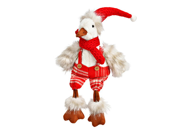 Taburete de borde Pato de Navidad de textil rojo, blanco (A/A/P) 20x51x12cm