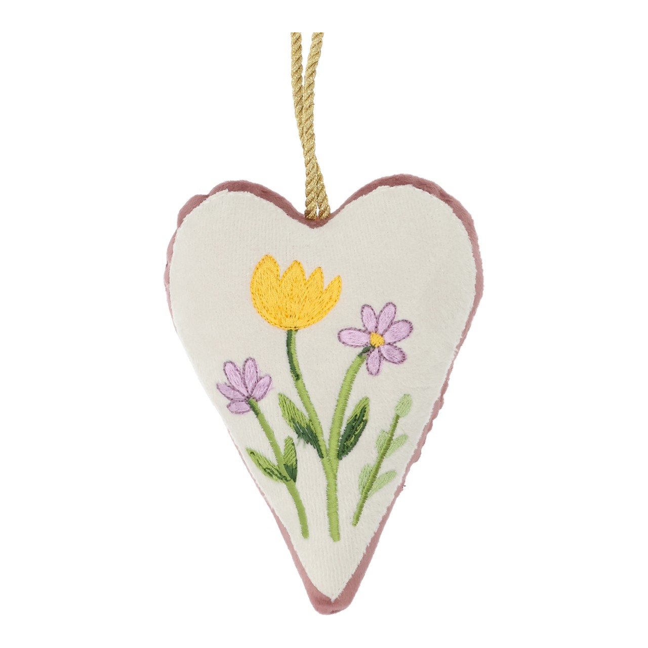 Hänger Herz Blumen Dekor aus Textil Pink/Rosa (B/H/T) 10x14x4cm Herzanhänger, Stoffanhänger, Blumenmotiv, Stickerei, Gurtbandaufhängung