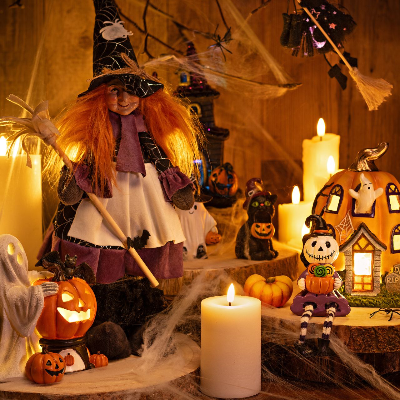 Halloween, Deko, Irrwichtel, Kürbis, Kerze