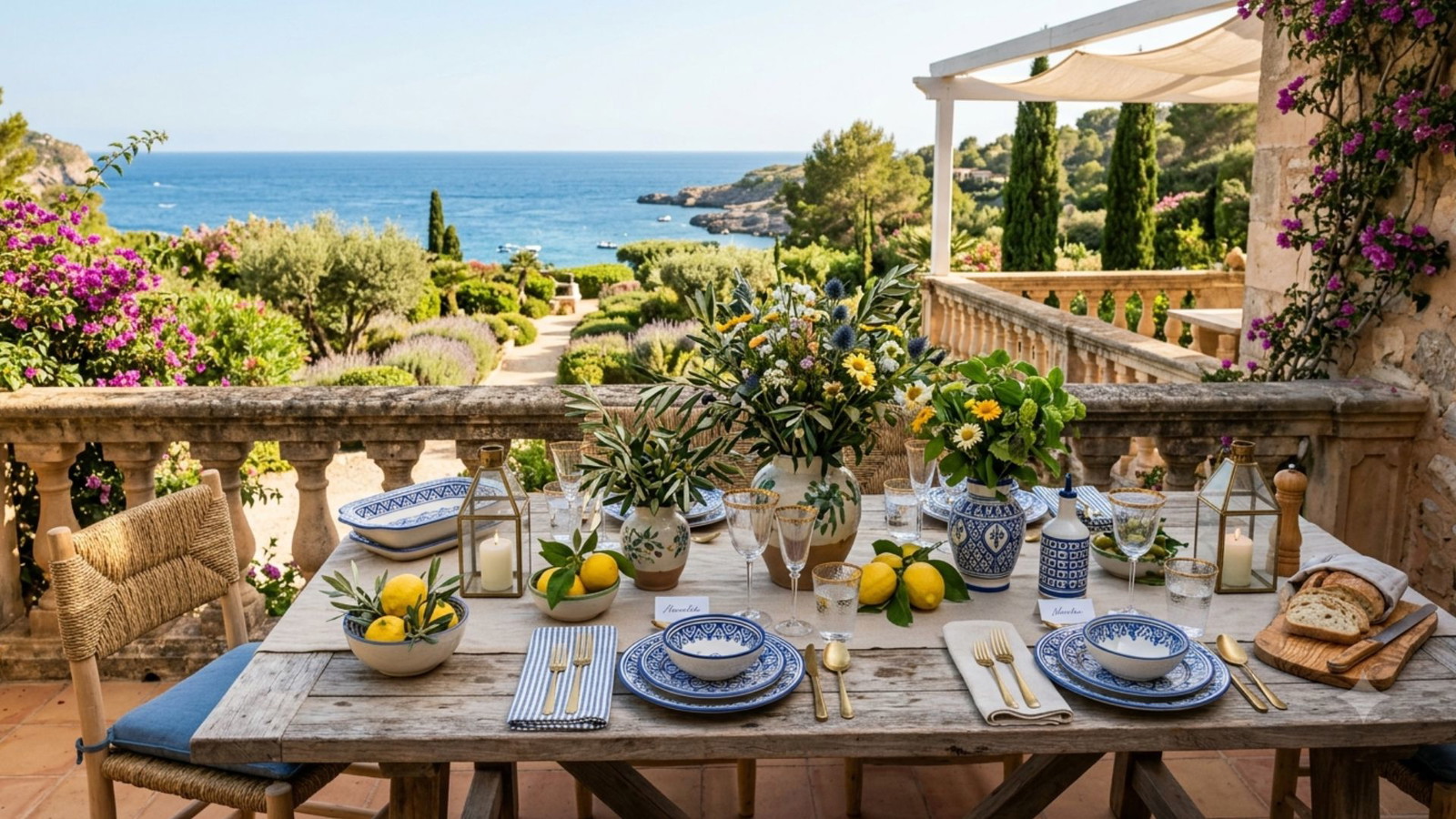 Tafelgeschirr, Keramikgeschirr, Blau-weißes Muster, Teller und Schalen, Mediterraner Stil