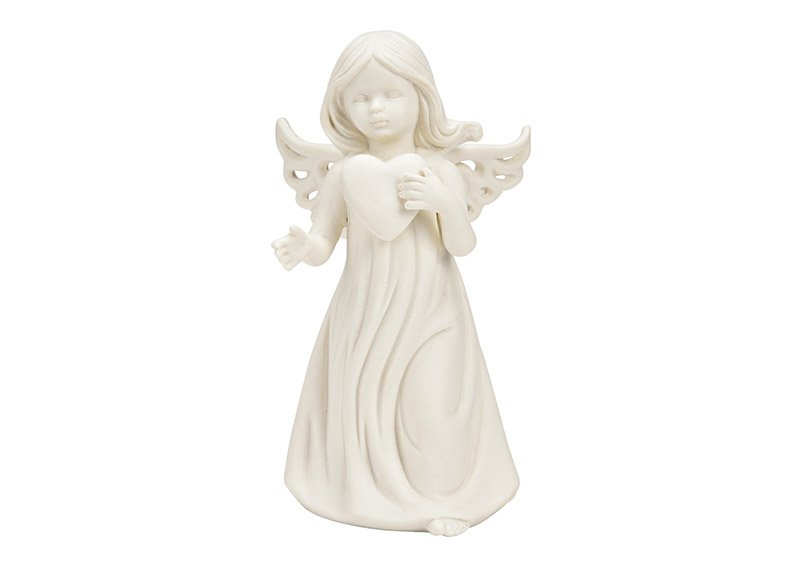 Engel mit Herz aus Porzellan weiß (B/H/T) 8x15x8cm