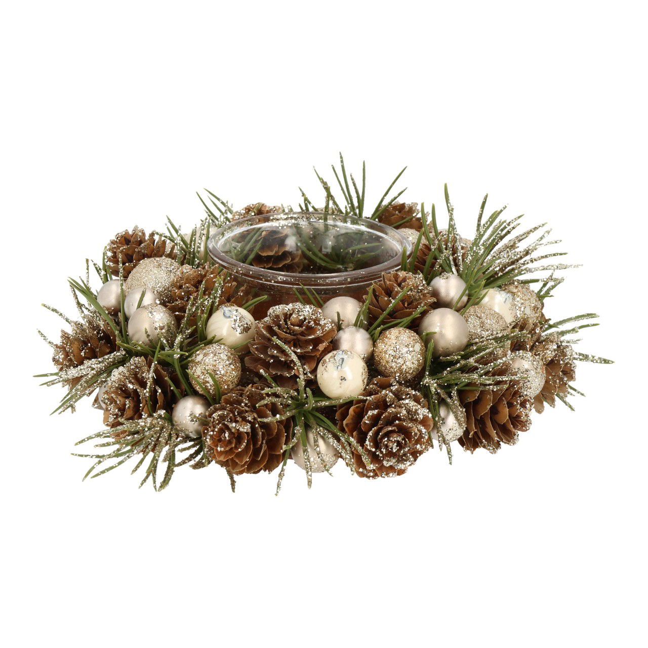 Porte-bougie à chauffe-plat Couronne avec boule/cône en matériau naturel Nature (L/H/P) 16x5x16cm Pflanze