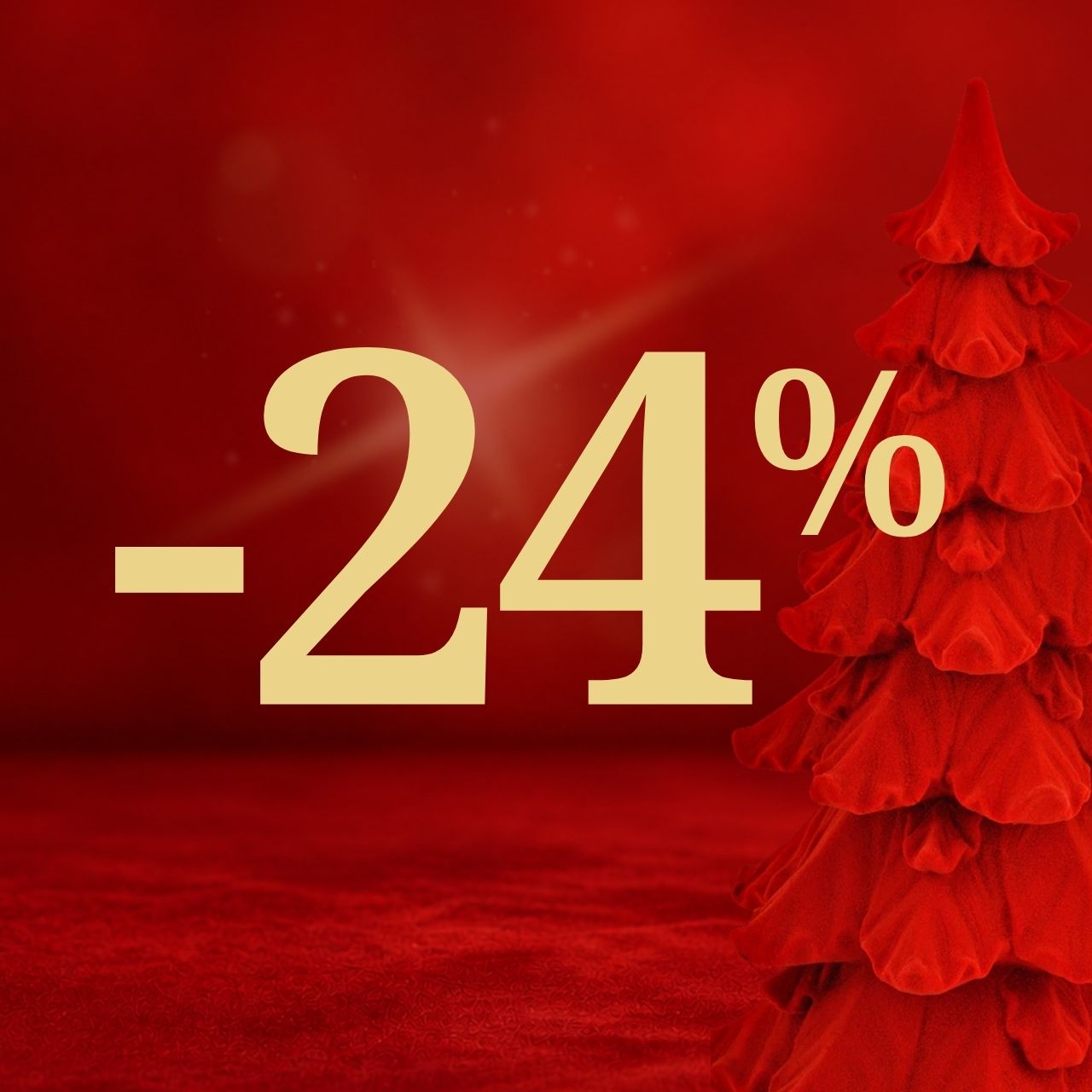 Weihnachtsbaum, Rabattaktion, 24 Prozent Rabatt, Roter Hintergrund, Weihnachtsdekoration