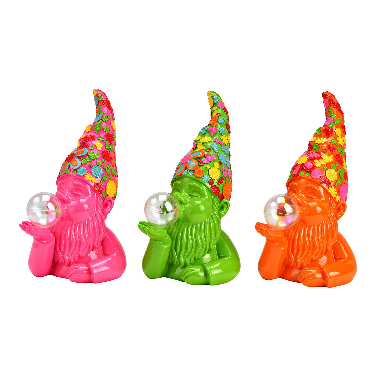 Figure garden gnome with chewing gum bubble made of poly 3-fold, colorful (W/H/D) 11x20x16cm