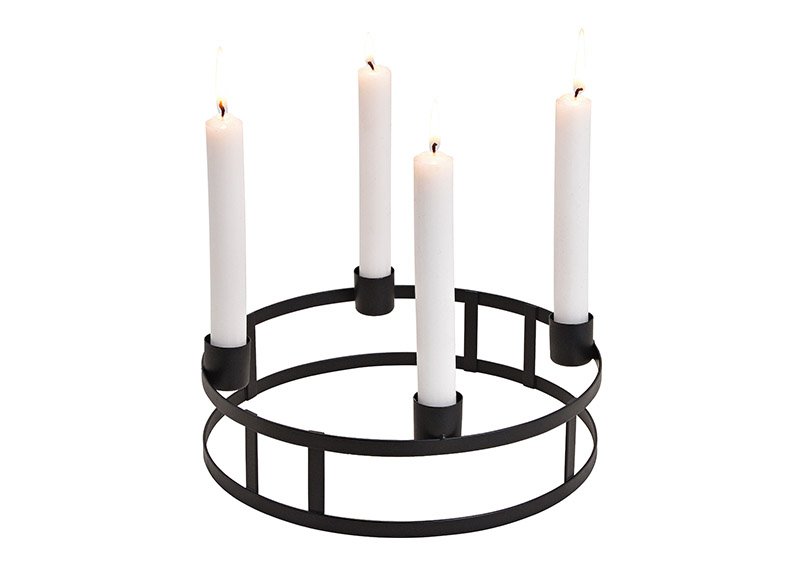 Adventsgesteck, Kerzenhalter für 4er Kerzen aus Metall Schwarz (B/H/T) 25x8x25cm