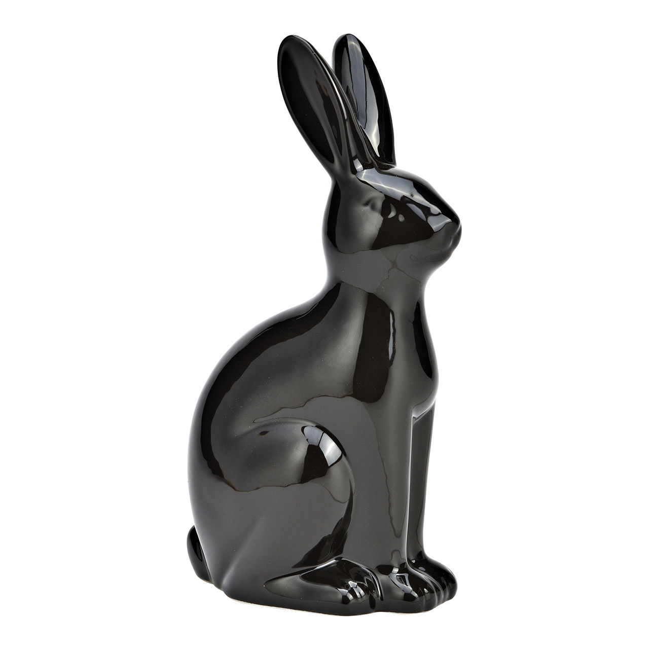 Hase aus Keramik schwarz (B/H/T) 13x25x8cm