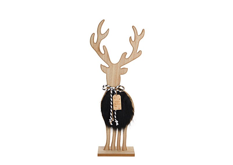 Stand deer with artificial fur made of wood black (w / h / d) 22x58x6cm