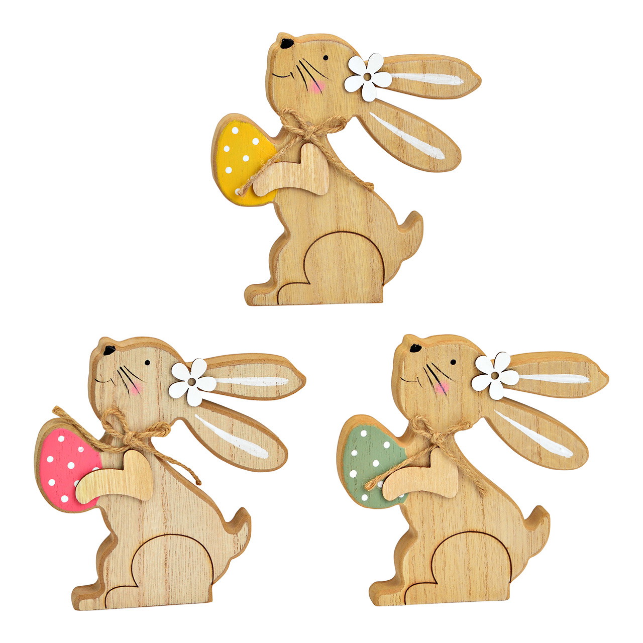 Wooden rabbit, 3-fold, natural (W/H) 12x12cm | 10045274