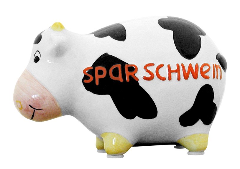 Spardose KCG Kleinschwein, Sparschwein - kleine Kuh, aus Keramik (B/H/T) 12,5x9x9 cm
