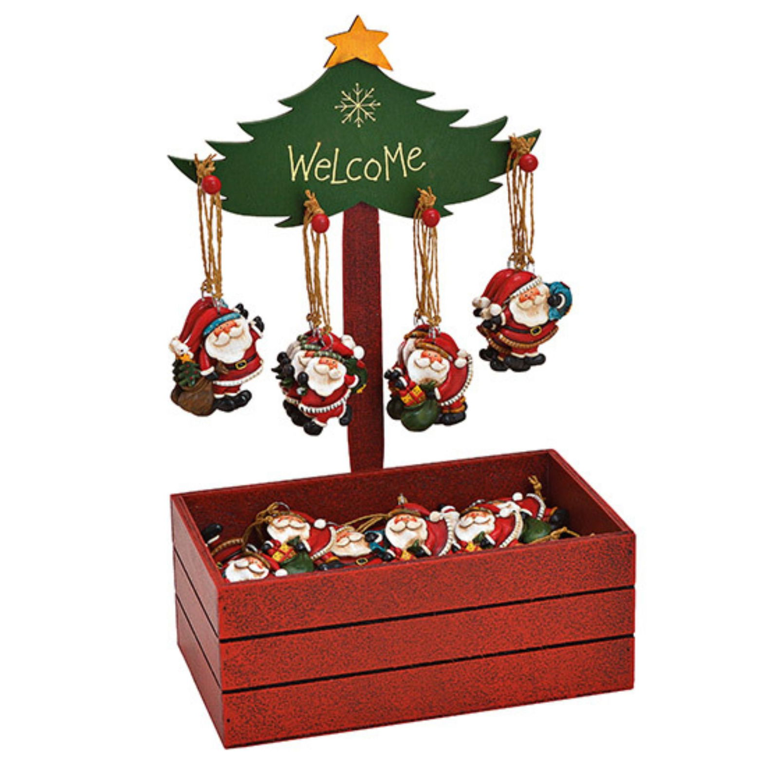 Weihnachtshänger Nikolaus aus Holz/Poly auf Baumständer, 4-fach, Rot (B/H/T) 5x6x0.5cm/25x39x15cm Weihnachtshänger Nikolaus aus Holz/Poly auf Baumständer, 4-fach, Rot (B/H/T) 5x6x0.5cm/25x39x15cm