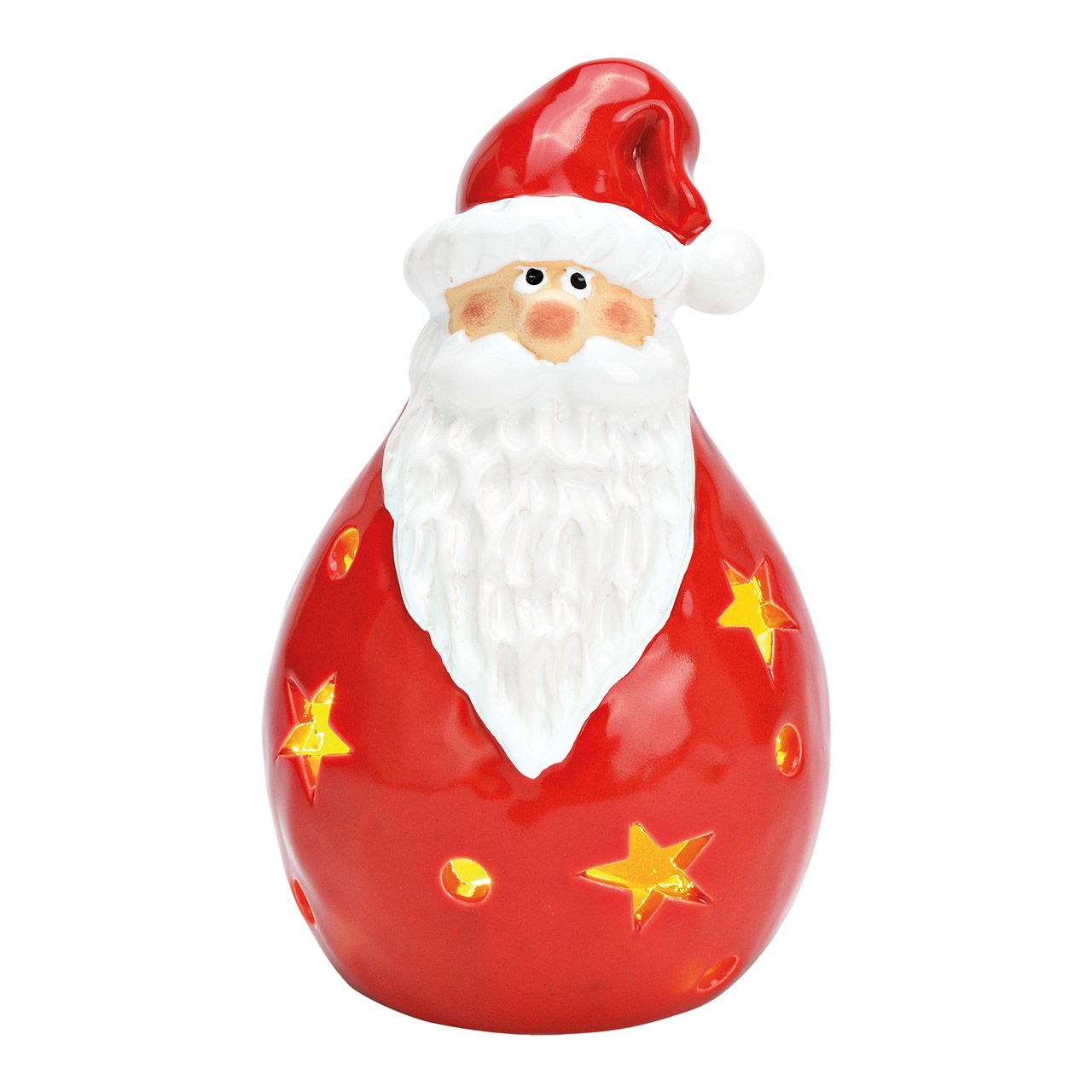 Babbo Natale con LED in ceramica rossa, bianca (L/H/D) 10x17x10cm