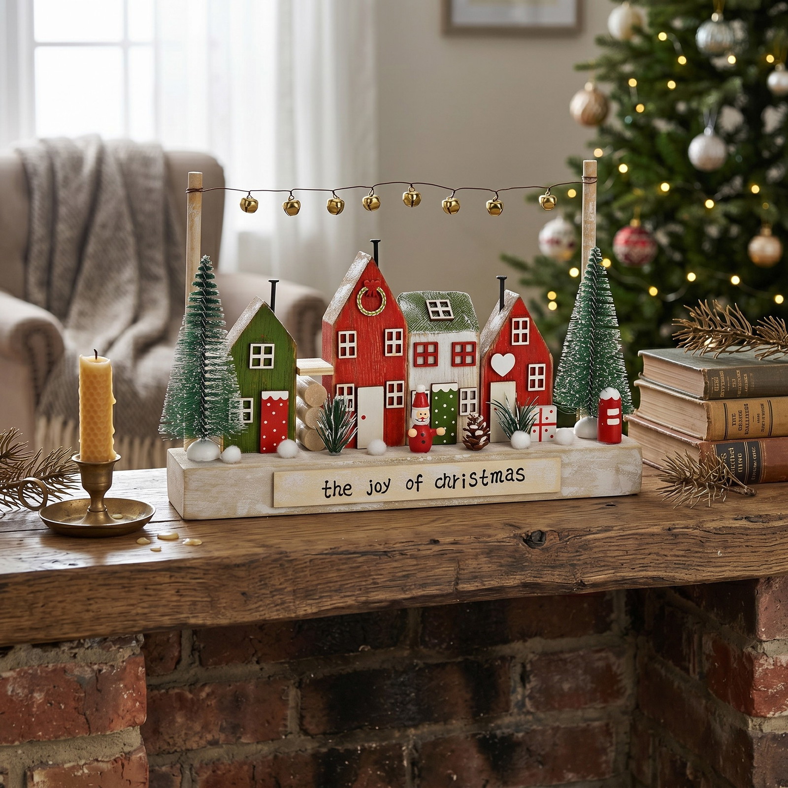 Aufsteller Weihnachts-Dorf, Holzdeko, Figuren, Miniatur, Christmastime