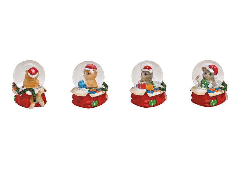 Snowball car with christmascap poly, red 3-asst. 5x6x4cm