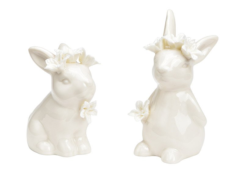 Bunny with floral decoration porcelain white 2-fold, (W/H/D) 5x6x4cm