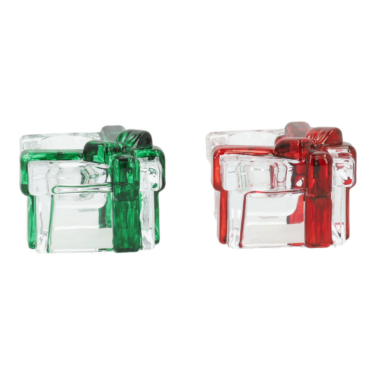 Kerzenhalter Geschenk aus Glas, 2-fach, Grün/Rot (B/H/T) 6x4x5cm Erste Hilfe