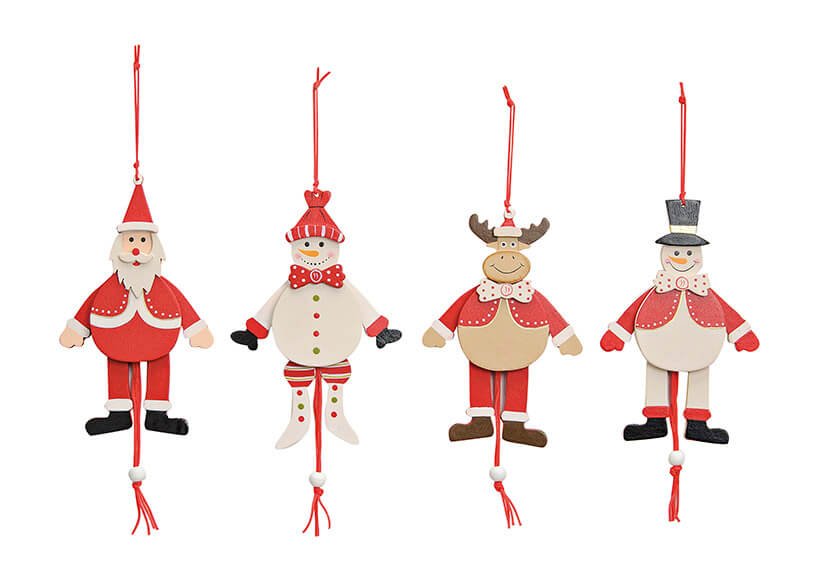Weihnachts-Hampelmann-Figuren aus Holz, 4-fach sortiert (B/H/T) 9x15x1 cm