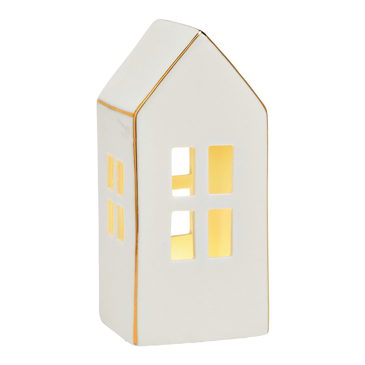 Huisje met LED van porselein wit (B/H/D) 6x15x6cm